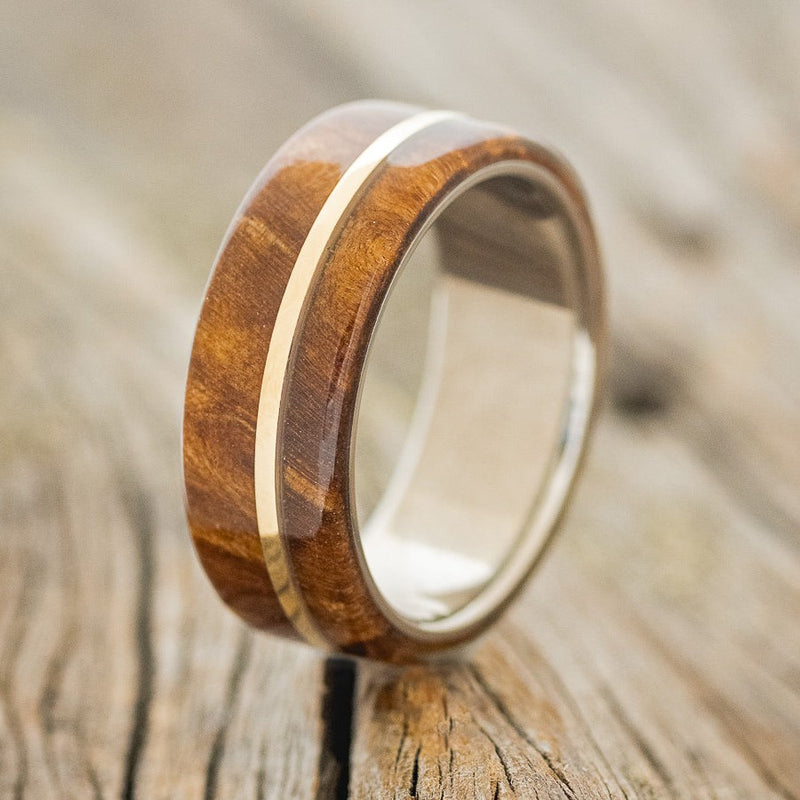 "GOLDEN" - REDWOOD & 14K GOLD INLAY WEDDING BAND-1