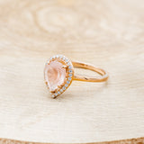 "CLARISS" - PEAR-SHAPED ROSE QUARTZ ENGAGEMENT RING WITH DIAMOND HALO-3