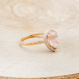 "CLARISS" - PEAR-SHAPED ROSE QUARTZ ENGAGEMENT RING WITH DIAMOND HALO-2