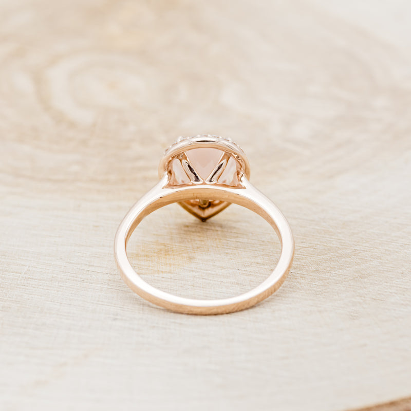 "CLARISS" - PEAR-SHAPED ROSE QUARTZ ENGAGEMENT RING WITH DIAMOND HALO-6