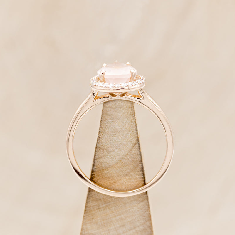 "CLARISS" - PEAR-SHAPED ROSE QUARTZ ENGAGEMENT RING WITH DIAMOND HALO-5