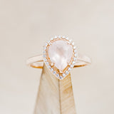 "CLARISS" - PEAR-SHAPED ROSE QUARTZ ENGAGEMENT RING WITH DIAMOND HALO-1