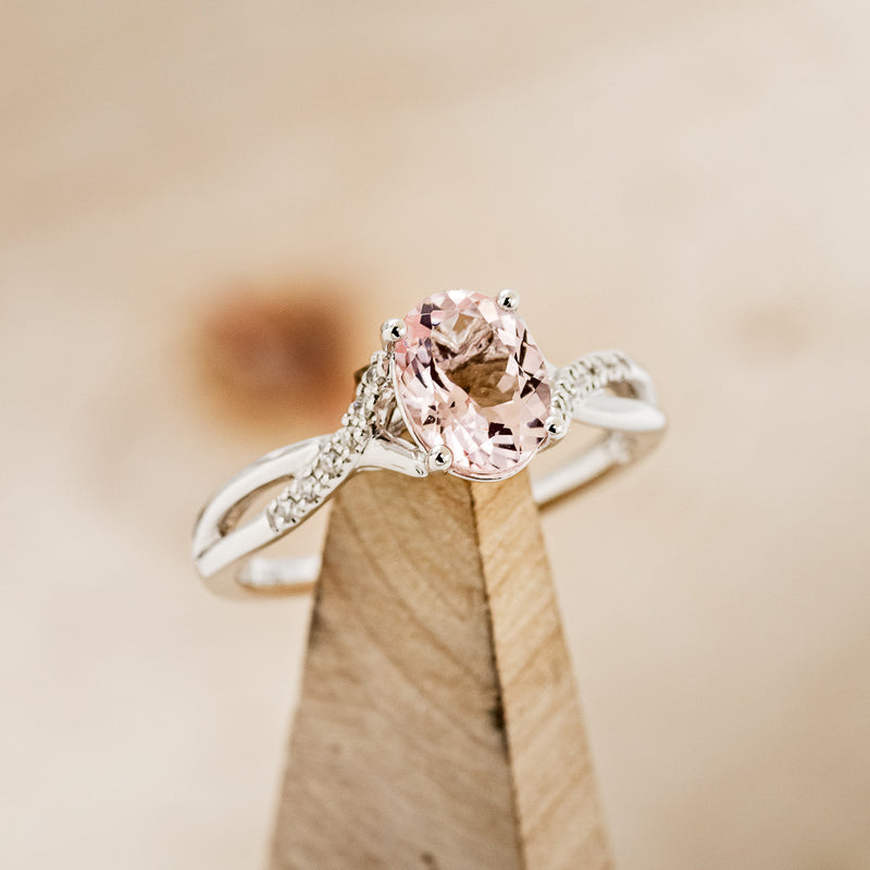 "ROSLYN" - OVAL MORGANITE ENGAGEMENT RING WITH DIAMOND ACCENTS-6