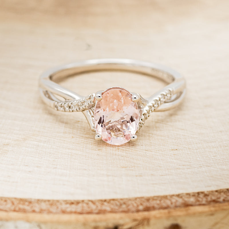 "ROSLYN" - OVAL MORGANITE ENGAGEMENT RING WITH DIAMOND ACCENTS-7