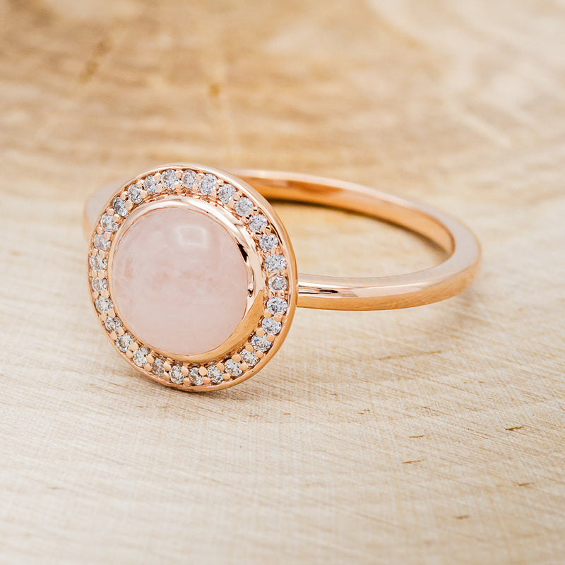 "TERRA" - ROUND CUT ROSE QUARTZ ENGAGEMENT RING WITH DIAMOND HALO-3