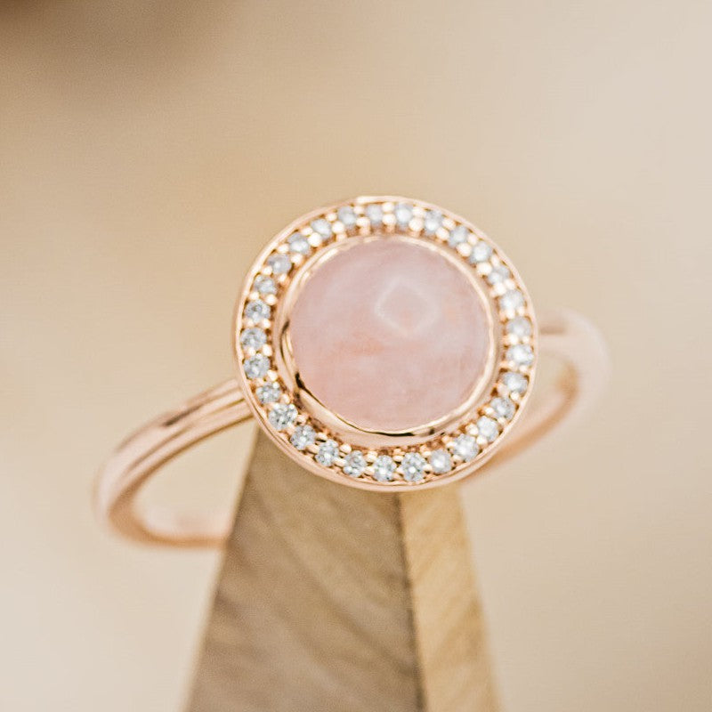 "TERRA" - ROUND CUT ROSE QUARTZ ENGAGEMENT RING WITH DIAMOND HALO-1