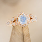 "LUCY IN THE SKY" PETITE - ROUND CUT MOONSTONE ENGAGEMENT RING WITH DIAMOND ACCENTS & DIAMOND DUST INLAYS-1