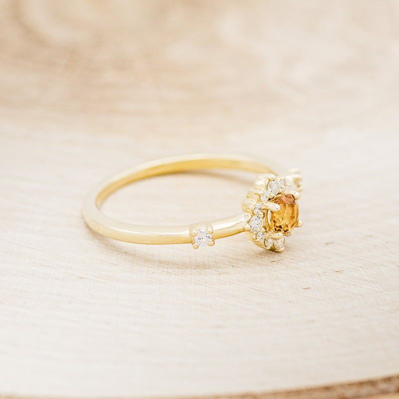 "STARLA" - ROUND CUT CITRINE ENGAGEMENT RING WITH A STARBURST DIAMOND HALO-2