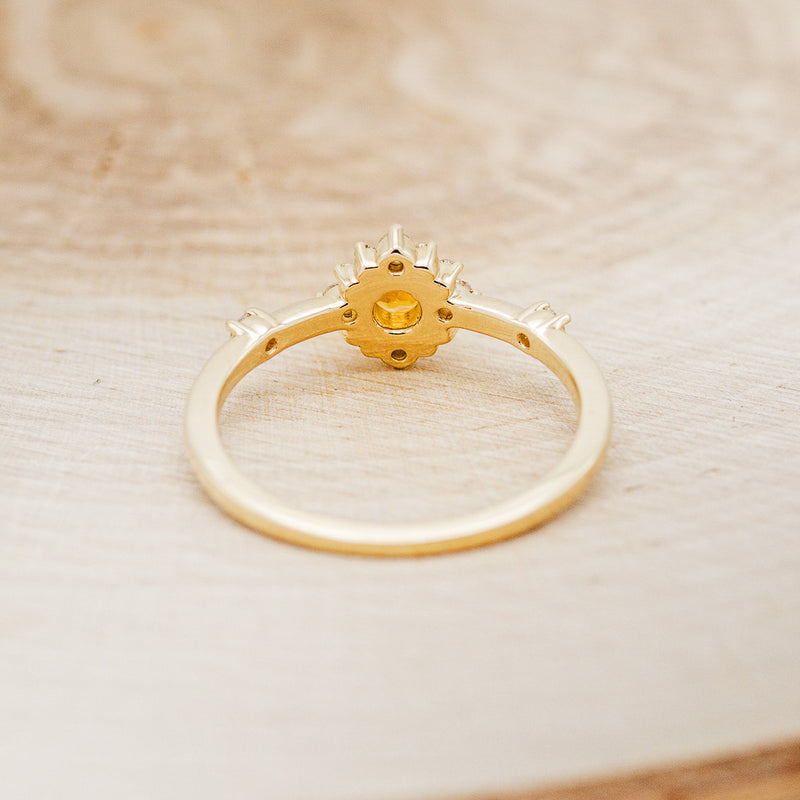 "STARLA" - ROUND CUT CITRINE ENGAGEMENT RING WITH A STARBURST DIAMOND HALO-5