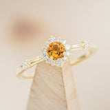 "STARLA" - ROUND CUT CITRINE ENGAGEMENT RING WITH A STARBURST DIAMOND HALO-1