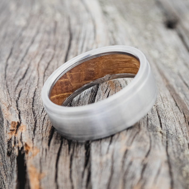 "SEDONA" - WHISKEY BARREL LINED WEDDING RING WITH A BRUSHED FINISH-6