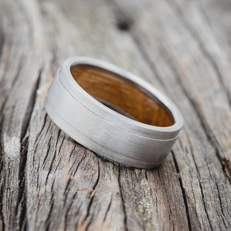 "SEDONA" - WHISKEY BARREL LINED WEDDING RING WITH A BRUSHED FINISH-3