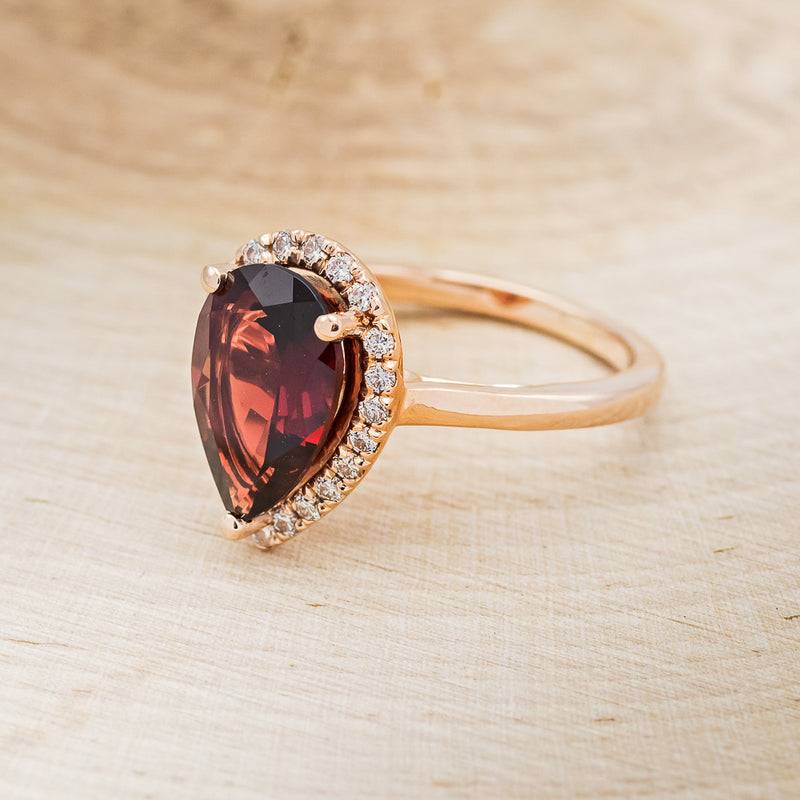 PEAR-SHAPED GARNET ENGAGEMENT RING WITH DIAMOND HALO-3