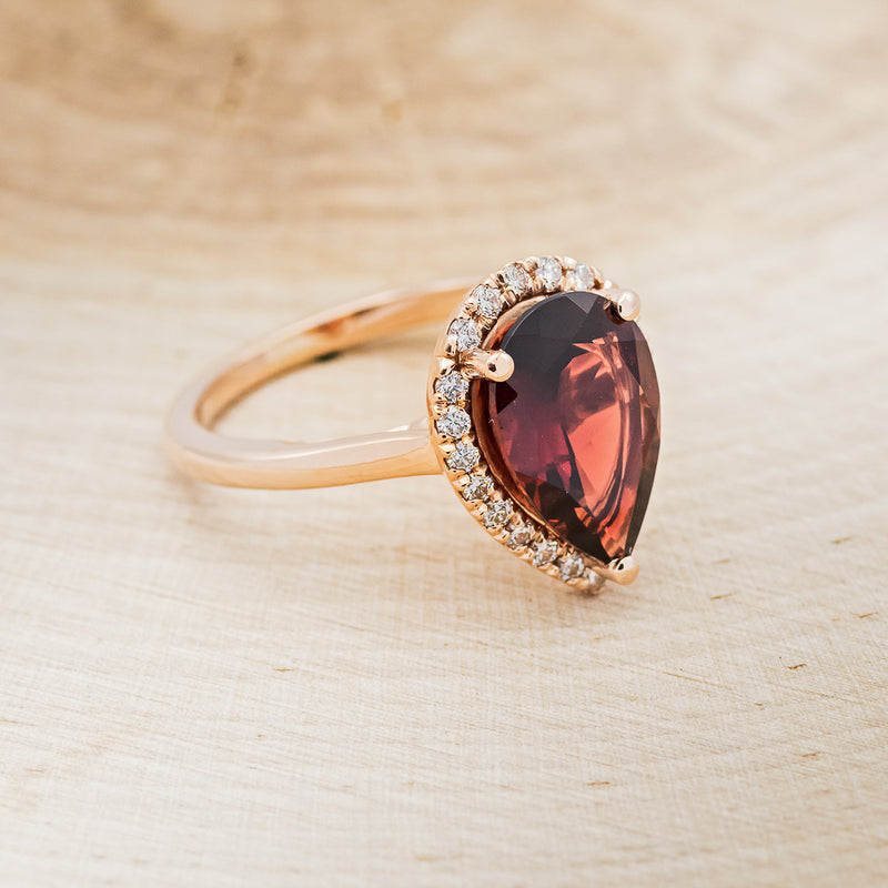 PEAR-SHAPED GARNET ENGAGEMENT RING WITH DIAMOND HALO-2