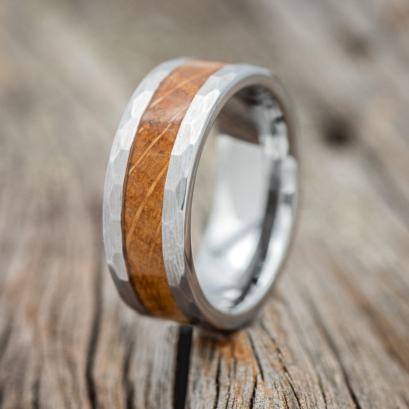 FACETED TUNGSTEN WEDDING BAND WITH WHISKEY BARREL INLAY - READY TO SHIP-1