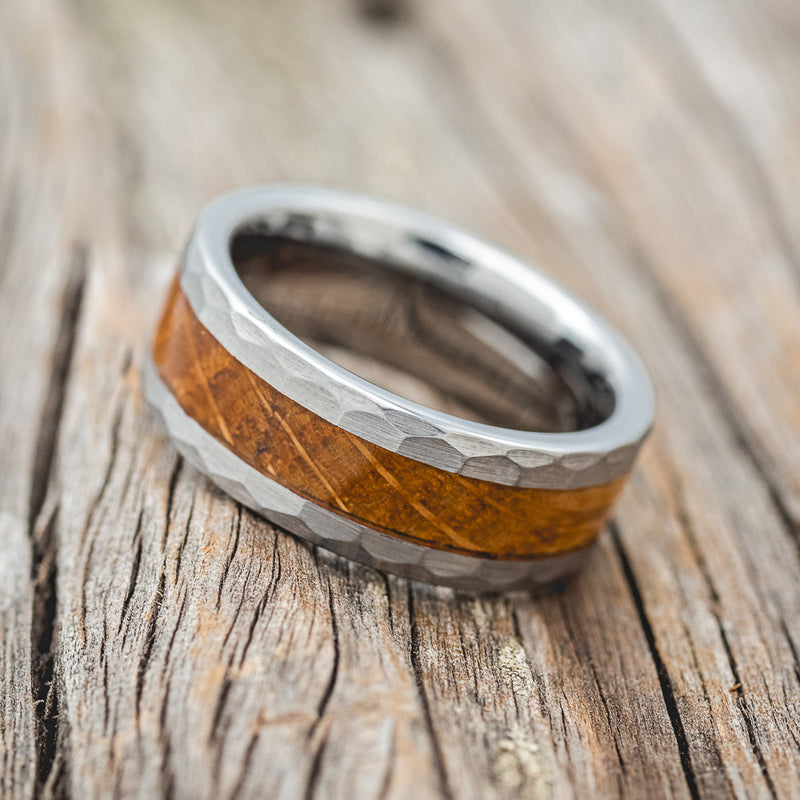 FACETED TUNGSTEN WEDDING BAND WITH WHISKEY BARREL INLAY - READY TO SHIP-2