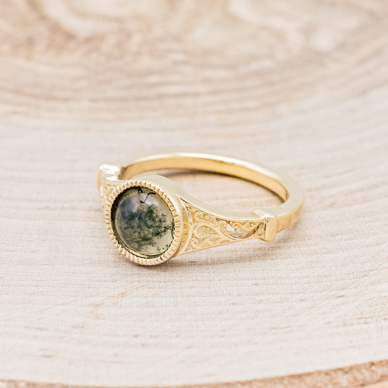 "SELENE" - ROUND CUT MOSS AGATE ENGAGEMENT RING-3