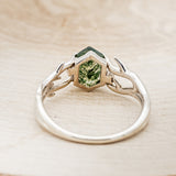 "ARTEMIS" - ELONGATED HEXAGON MOSS AGATE ENGAGEMENT RING WITH AN ANTLER STYLE BAND & DIAMOND ACCENTS-5