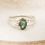 "ARTEMIS" - ELONGATED HEXAGON MOSS AGATE ENGAGEMENT RING WITH AN ANTLER STYLE BAND & DIAMOND ACCENTS-4