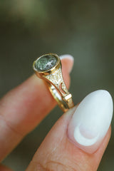 "SELENE" - ROUND CUT MOSS AGATE ENGAGEMENT RING-20