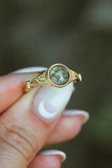 "SELENE" - ROUND CUT MOSS AGATE ENGAGEMENT RING-19