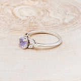 "BLOSSOM" - ROUND CUT LAVENDER QUARTZ ENGAGEMENT RING WITH LEAF SHAPED DIAMOND ACCENTS-3