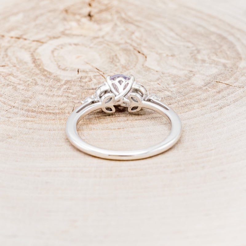 "BLOSSOM" - ROUND CUT LAVENDER QUARTZ ENGAGEMENT RING WITH LEAF SHAPED DIAMOND ACCENTS-5