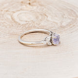 "BLOSSOM" - ROUND CUT LAVENDER QUARTZ ENGAGEMENT RING WITH LEAF SHAPED DIAMOND ACCENTS-2