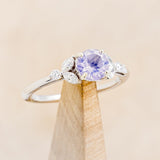 "BLOSSOM" - ROUND CUT LAVENDER QUARTZ ENGAGEMENT RING WITH LEAF SHAPED DIAMOND ACCENTS-1