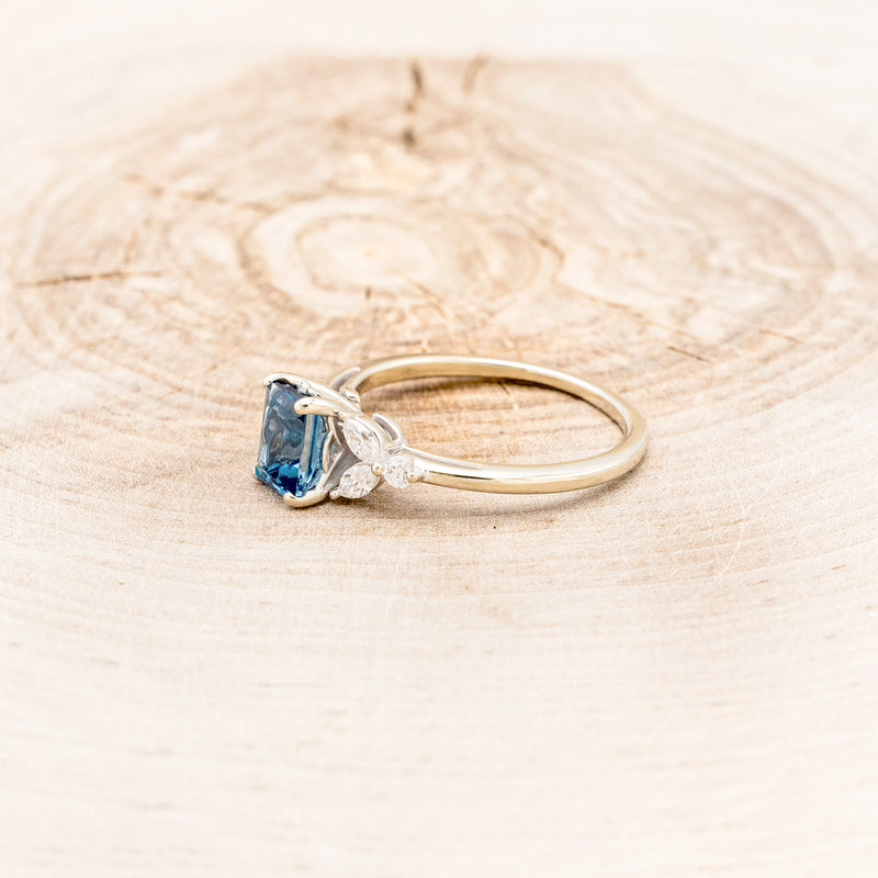 "BLOSSOM" - EMERALD CUT BLUE TOPAZ ENGAGEMENT RING WITH DIAMOND ACCENTS-9