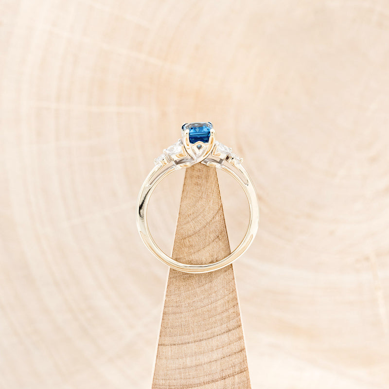 "BLOSSOM" - EMERALD CUT BLUE TOPAZ ENGAGEMENT RING WITH DIAMOND ACCENTS-12