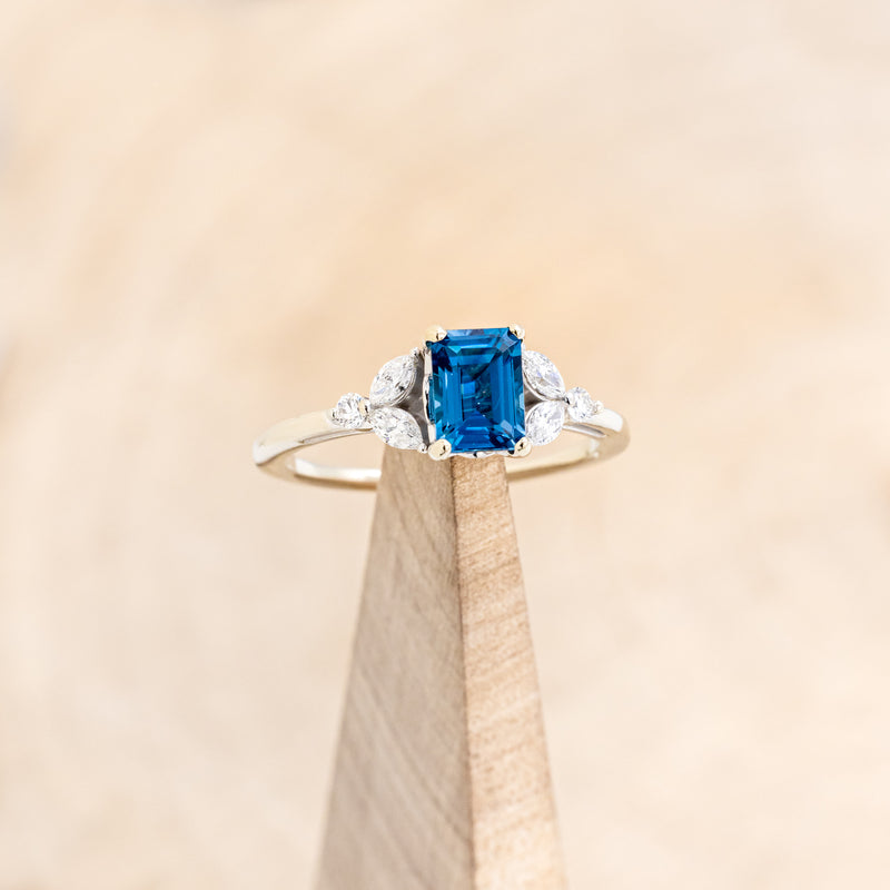 "BLOSSOM" - EMERALD CUT BLUE TOPAZ ENGAGEMENT RING WITH DIAMOND ACCENTS-7