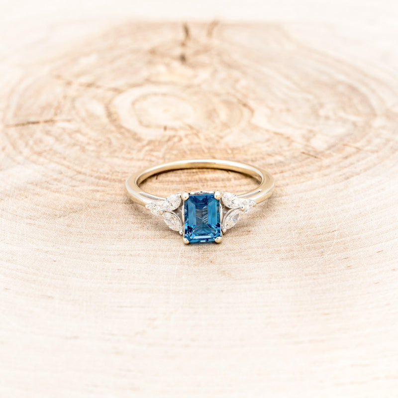 "BLOSSOM" - EMERALD CUT BLUE TOPAZ ENGAGEMENT RING WITH DIAMOND ACCENTS-10