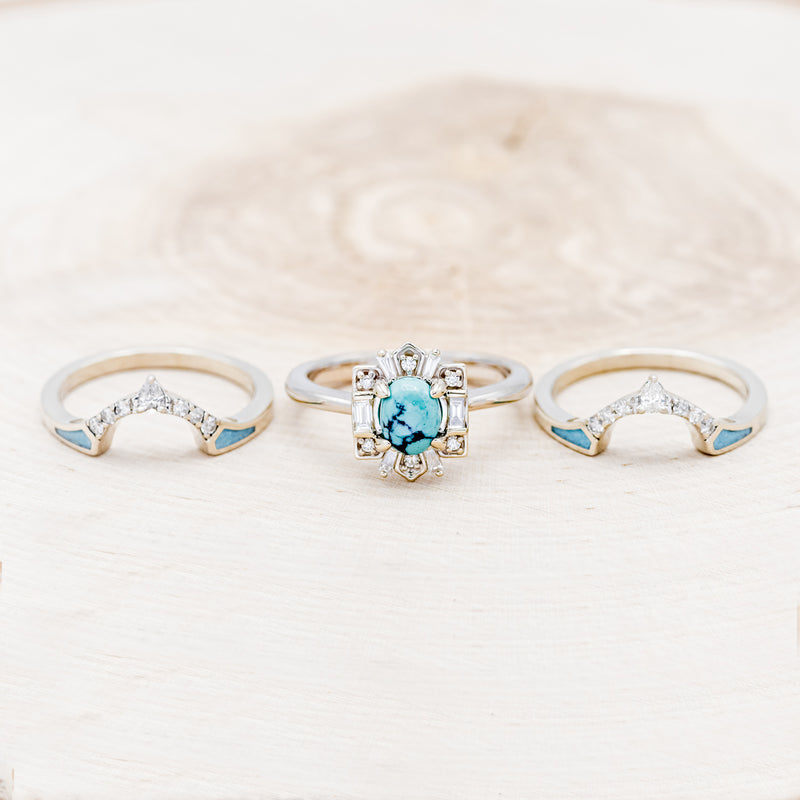 "CLEOPATRA" - BRIDAL SUITE - OVAL TURQUOISE & DIAMOND HALO ENGAGEMENT RING WITH TRACERS-5