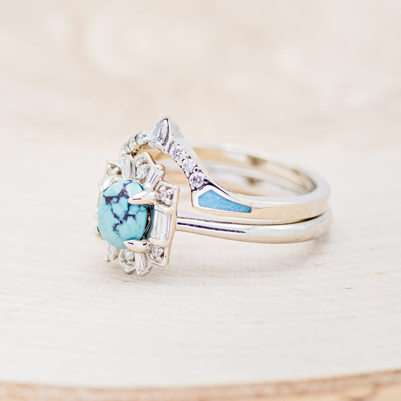 "CLEOPATRA" - BRIDAL SUITE - OVAL TURQUOISE & DIAMOND HALO ENGAGEMENT RING WITH TRACERS-9