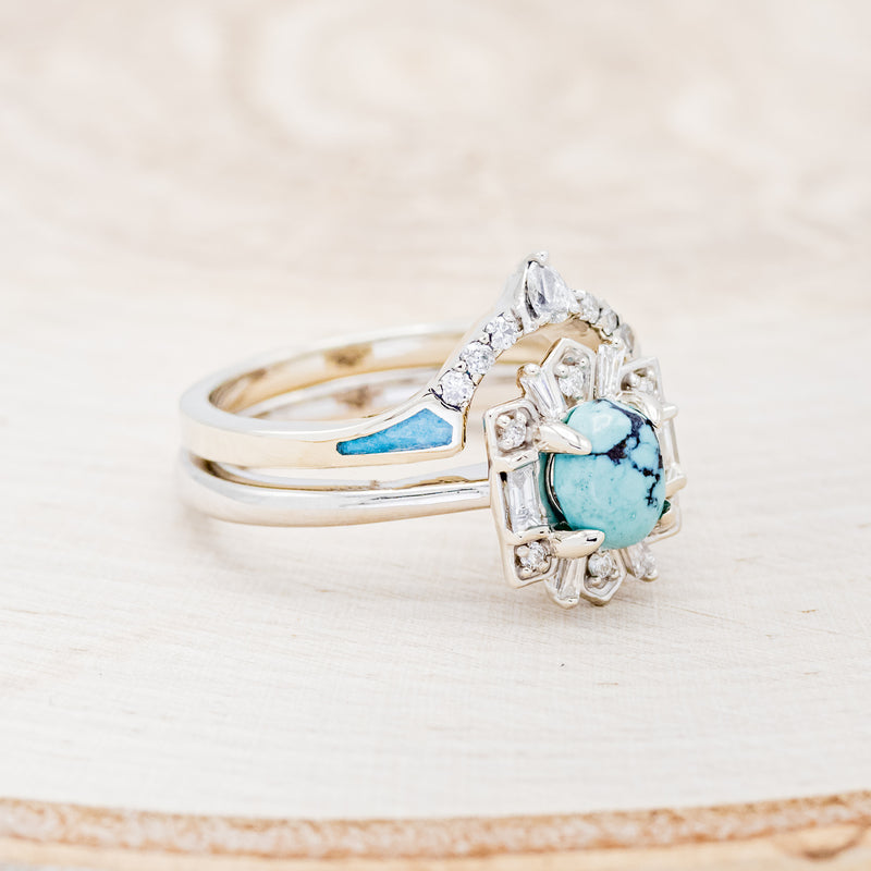 "CLEOPATRA" - BRIDAL SUITE - OVAL TURQUOISE & DIAMOND HALO ENGAGEMENT RING WITH TRACERS-8