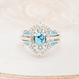 "CLEOPATRA" - BRIDAL SUITE - OVAL TURQUOISE & DIAMOND HALO ENGAGEMENT RING WITH TRACERS-4