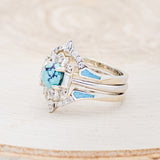 "CLEOPATRA" - BRIDAL SUITE - OVAL TURQUOISE & DIAMOND HALO ENGAGEMENT RING WITH TRACERS-3