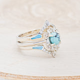 "CLEOPATRA" - BRIDAL SUITE - OVAL TURQUOISE & DIAMOND HALO ENGAGEMENT RING WITH TRACERS-2