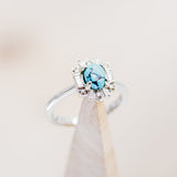 "CLEOPATRA" - BRIDAL SUITE - OVAL TURQUOISE & DIAMOND HALO ENGAGEMENT RING WITH TRACERS-13