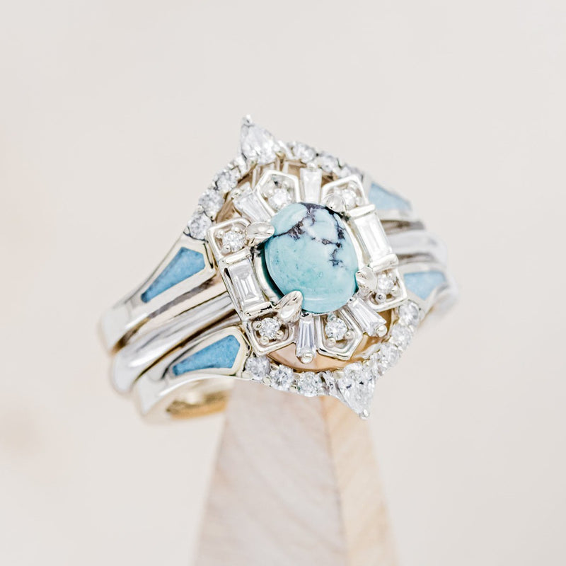 "CLEOPATRA" - BRIDAL SUITE - OVAL TURQUOISE & DIAMOND HALO ENGAGEMENT RING WITH TRACERS-1