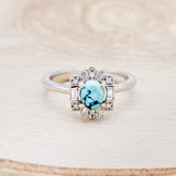 "CLEOPATRA" - BRIDAL SUITE - OVAL TURQUOISE & DIAMOND HALO ENGAGEMENT RING WITH TRACERS-16