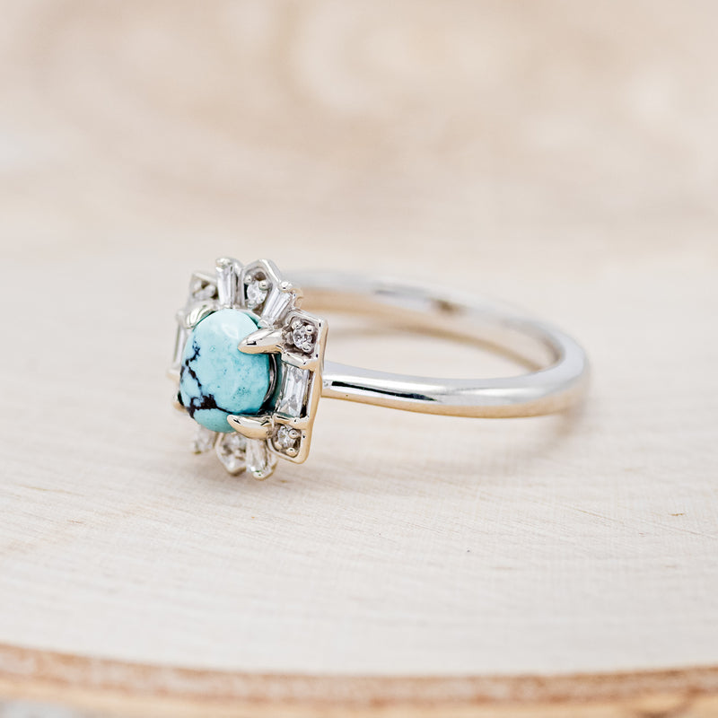 "CLEOPATRA" - BRIDAL SUITE - OVAL TURQUOISE & DIAMOND HALO ENGAGEMENT RING WITH TRACERS-15