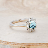 "CLEOPATRA" - BRIDAL SUITE - OVAL TURQUOISE & DIAMOND HALO ENGAGEMENT RING WITH TRACERS-14