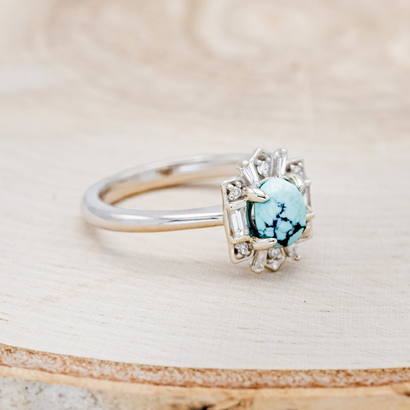 "CLEOPATRA" - BRIDAL SUITE - OVAL TURQUOISE & DIAMOND HALO ENGAGEMENT RING WITH TRACERS-14