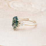 "OCTAVIA" - ELONGATED HEXAGON MOSS AGATE ENGAGEMENT RING WITH DIAMOND ACCENTS-9