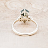 "OCTAVIA" - ELONGATED HEXAGON MOSS AGATE ENGAGEMENT RING WITH DIAMOND ACCENTS-11