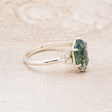 "OCTAVIA" - ELONGATED HEXAGON MOSS AGATE ENGAGEMENT RING WITH DIAMOND ACCENTS-8