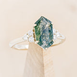 "OCTAVIA" - ELONGATED HEXAGON MOSS AGATE ENGAGEMENT RING WITH DIAMOND ACCENTS-7