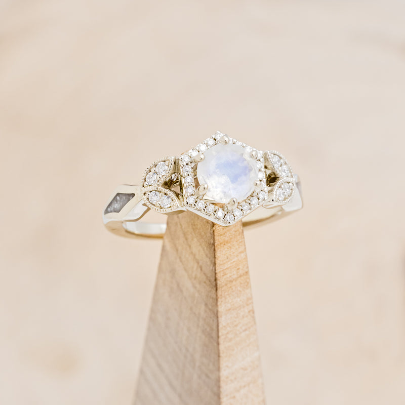 "LUCY IN THE SKY" PETITE - ROUND CUT MOONSTONE ENGAGEMENT RING WITH DIAMOND ACCENTS & DIAMOND DUST INLAYS-7